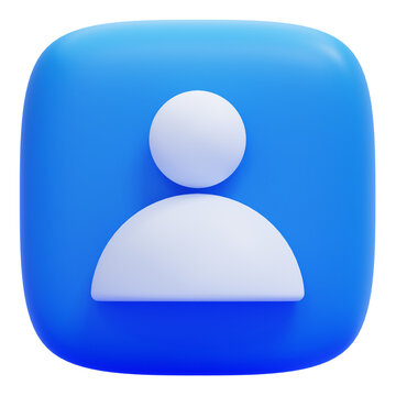 3D blue user profile account icon button featuring a white human silhouette for digital interface web design and social media contact application