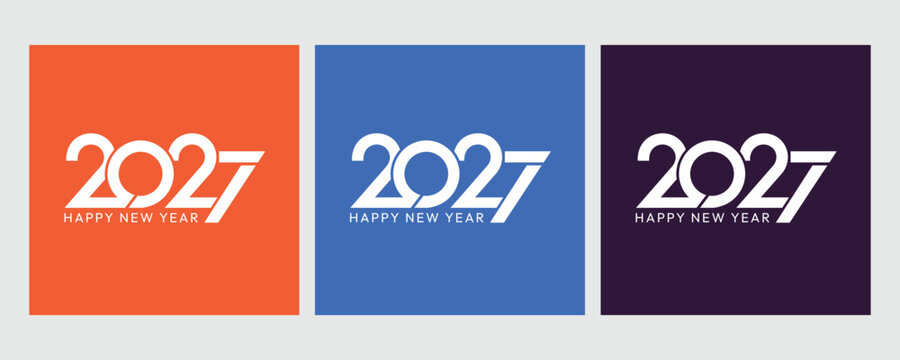2027 Happy New Year Modern Geometric Logo Design. 2027 typography with sleek contemporary lettering, banners, poster, 2027 social media post
