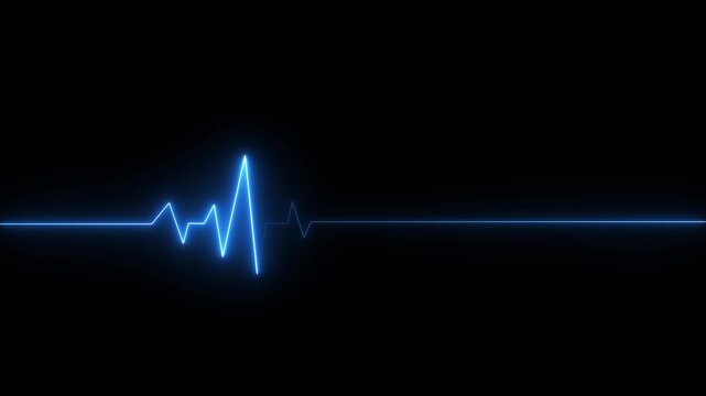 glowing neon ecg line animation video Heart beat. Electrocardiogram. One pulse line. ECG heartbeat monitor, ECG monitor, Heart beating black background. 4k video