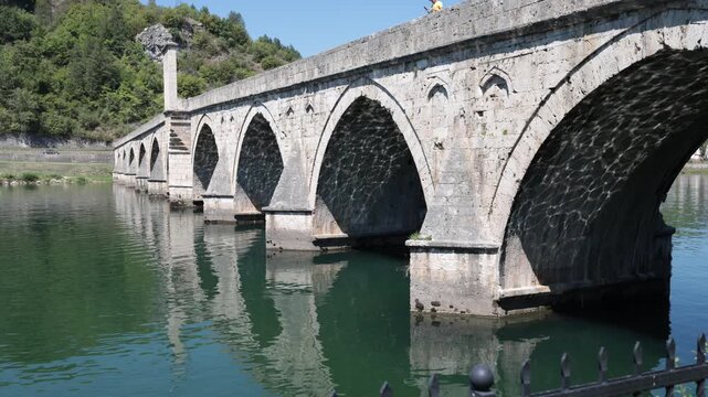  View of Mehmed Pasa Sokolovic Bridge in Visegrad, Bosnia and Herzegovina