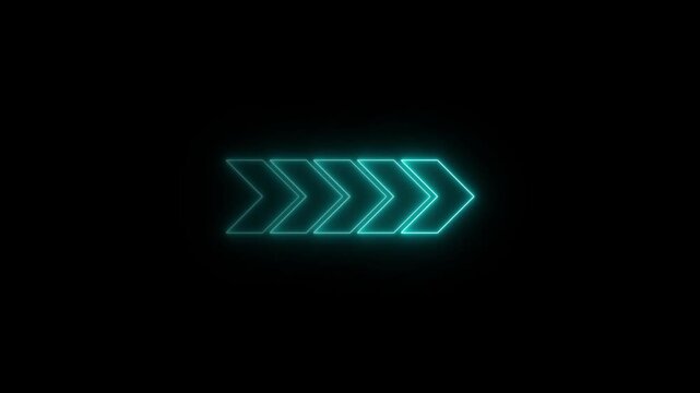 glowing neon Abstract neon flashing light back arrow loading animation. Left arrow for road direction. Abstract beautiful color neon left side animation. neon arrow animation 4k video