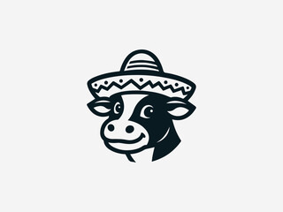 Fototapeta premium A black smiling Mexican cow logo creates a playful and culturally vibrant mascot emblem