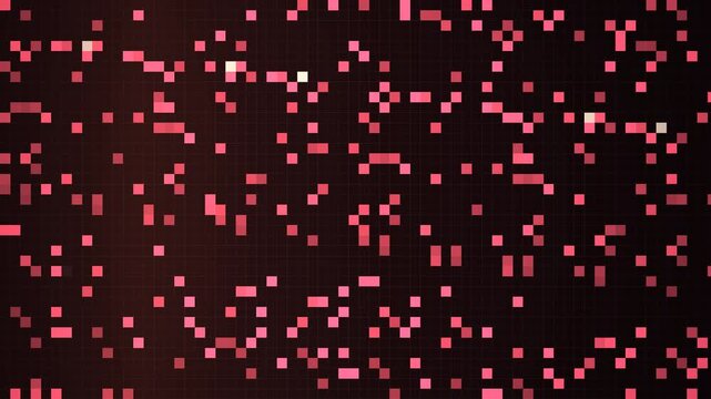 Abstract dark background with glowing red and pink square pixels squares grid technology pattern