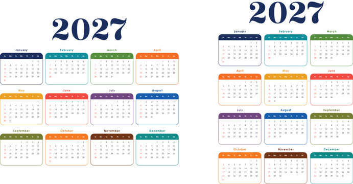 Year 2027 Annual Calendar in a set of 2