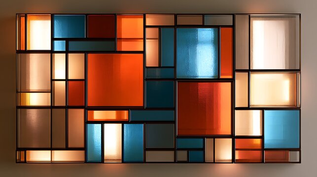 Modern geometric stained glass wall