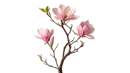 Beautiful blooming pink magnolia flower branch isolated on transparent background for spring wedding invitation design. © harrington