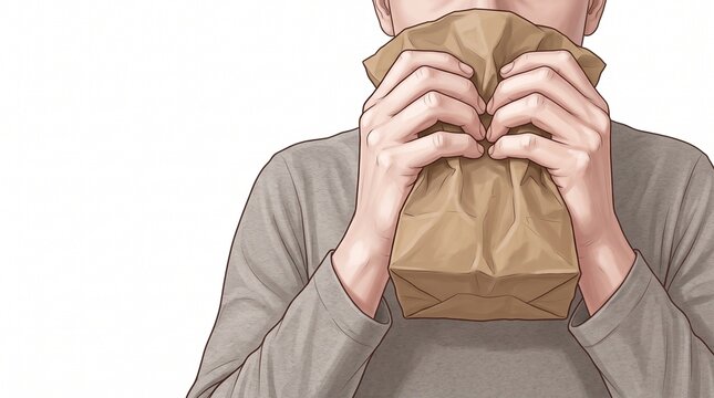 Person Having Panic Attack Breathing Into Paper Bag for Hyperventilation