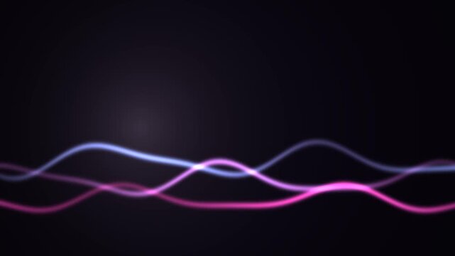Abstract glowing neon wave lines moving horizontally across a dark background line glow magenta