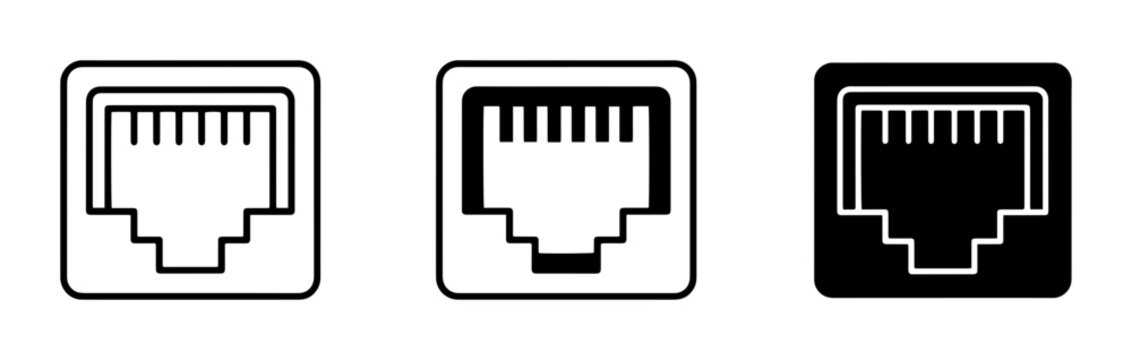 Ethernet Port Icons, Network Connector Symbols, RJ45 Jack Graphics