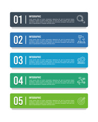 Fototapeta na wymiar 5 Steps Vertical Process Infographic Design for Corporate Strategy and Project Management. Presentation, Plan and Report. Vector illustration.