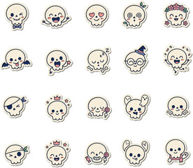 Obraz premium Cute Kawaii Skull Character Vector Set with Halloween Costumes and Accessories