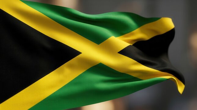 Waving Jamaica flag background with realistic fabric texture.