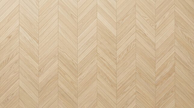 Close-up view of a seamless light oak parquet floor laid in a classic chevron pattern.