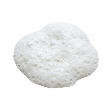 Thick white soap suds with bubbles and foam texture on a surface isolated on a transparent background