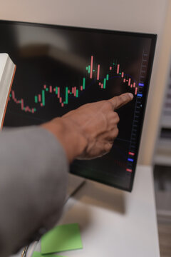 Professional financial analyst reviewing stock market charts across multiple screens using a tablet, laptop and calculator to evaluate price movements, technical indicators, and investment strategies.