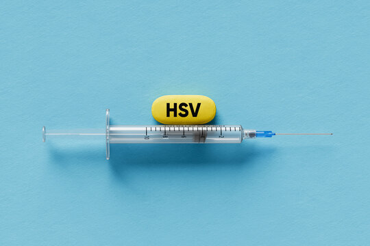 HSV pill and syringe representing medical treatment of Herpes