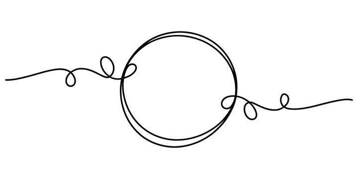 Continuous single line drawing of a round circle frame with decorative swirls