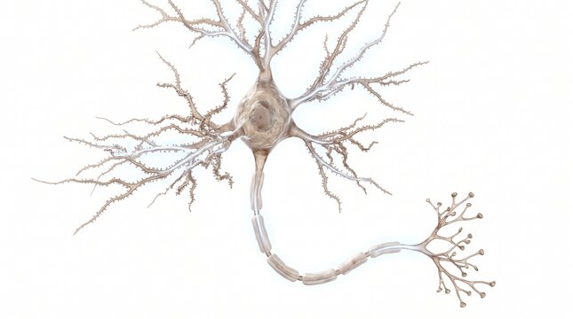 3d render of a single human neuron cell on white background