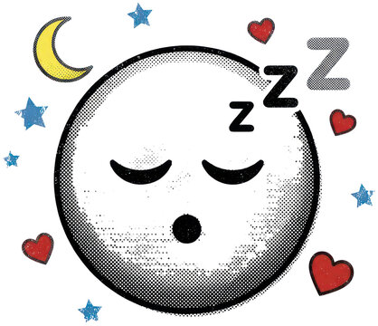 Sleeping emoji face with crescent moon and stars.