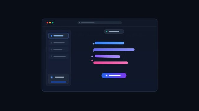 Modern dark mode UI dashboard, sleek software interface with neon gradient elements, digital application layout for web development