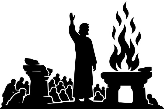 Prophet Elijah Fire on Altar Mount Carmel, Old Testament Challenge Silhouette Vector