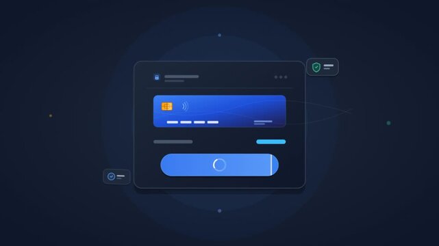 Digital payment interface animation, online banking credit card transaction, secure financial technology dashboard with loading bar