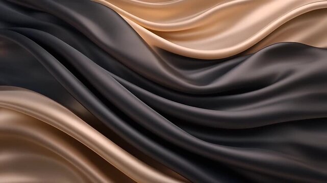 Luxurious Silk Drape: A rich tapestry of gold and charcoal silk fabric flows in elegant, undulating waves, creating a sense of opulence and sophisticated texture.