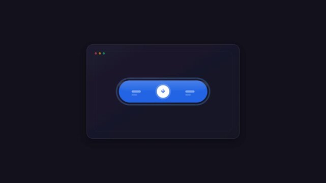 Futuristic UI toggle switch animation, glowing blue interactive button interface, modern dark mode web element for software dashboard
