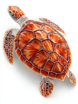 Top View Of A Vibrant Orange Sea Turtle Illustration On A Clean White Background