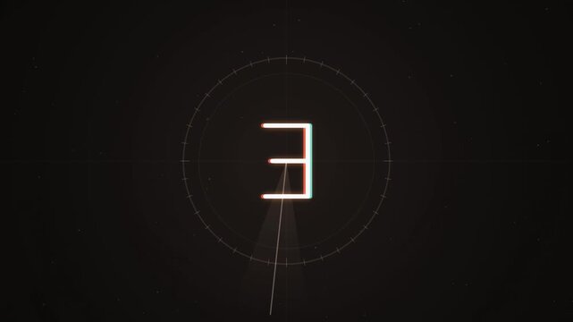 Motion graphics animation of countdown timer with glitch effect on dark modern background with neon glow for YouTube intro opener and marketing video