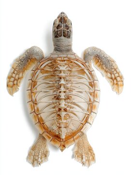 Top View Of Green Sea Turtle Shell Anatomy Model Showing Skeletal Structure On Isolated White Background