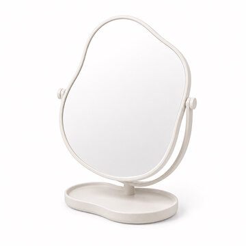 A French style bathroom mirror with rounded frame.