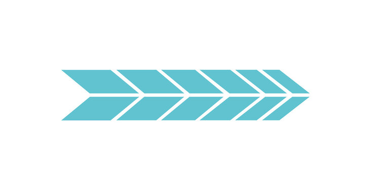 An abstract arrow design made of turquoise parallelograms pointing to the right, symbolizing direction and progress