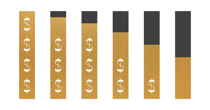 Gold dollar sign bars, financial progress chart, web app UI element