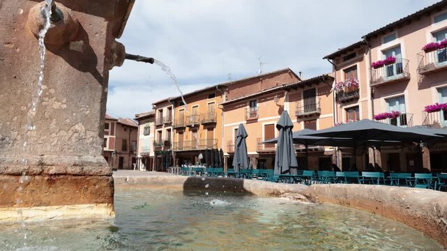 Central square of Ayllon town, meeting place for city residents or tourist attraction, provincial Spain 