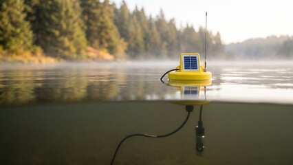 Floating water quality monitoring buoy on a reservoir © Waseem