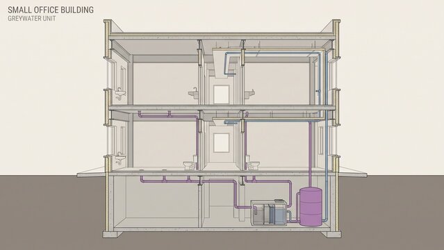 Office greywater reuse system with separate plumbing