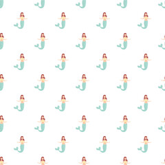 Naklejka premium Cute mythical mermaid characters swimming in an underwater seamless pattern