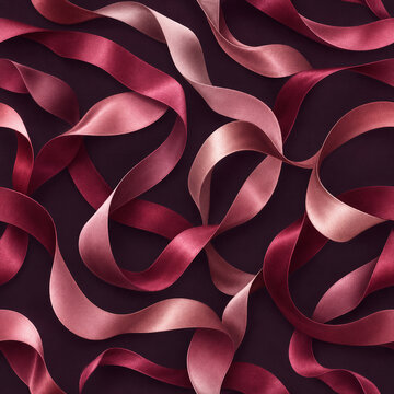 Luxury satin ribbon seamless pattern with flowing gradient waves in wine raspberry and soft blush tones