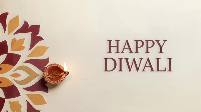 Happy diwali greeting card with glowing oil lamp and mandala patterns