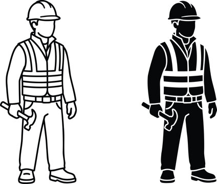 Construction worker icon outline and glyph vector style