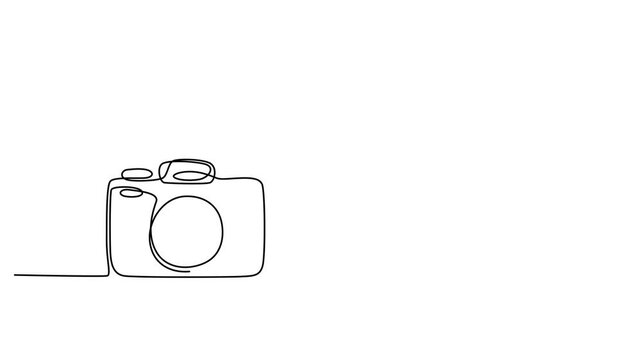 Continuous single line drawing of a camera with heart shapes 4k video