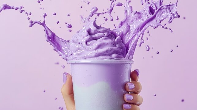 Ube and Matcha drink on white background,Iced Ube Latte,and matcha latte,PopularTrendy Purple Coffee Shop,plant based recipes,superfood,menu and banner,Healthy and wellness concept.