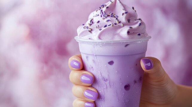 Ube and Matcha drink on white background,Iced Ube Latte,and matcha latte,PopularTrendy Purple Coffee Shop,plant based recipes,superfood,menu and banner,Healthy and wellness concept.