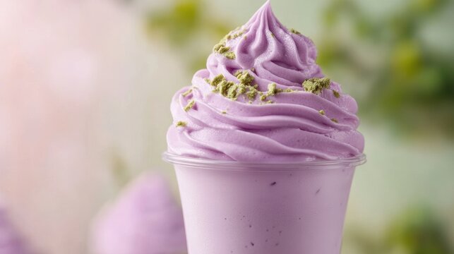 Ube and Matcha drink on white background,Iced Ube Latte,and matcha latte,PopularTrendy Purple Coffee Shop,plant based recipes,superfood,menu and banner,Healthy and wellness concept.