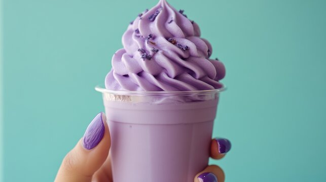 Ube and Matcha drink on white background,Iced Ube Latte,and matcha latte,PopularTrendy Purple Coffee Shop,plant based recipes,superfood,menu and banner,Healthy and wellness concept.