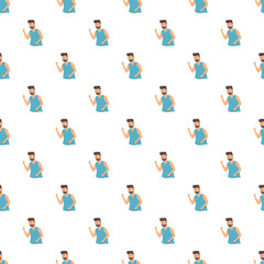 Fototapeta premium Repeating pattern of a man with a beard jogging in a blue tank top