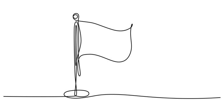 Single continuous line drawing of a flag on a pole