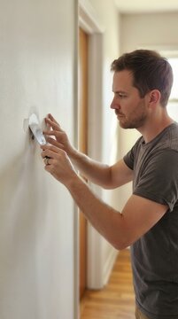 Craftsman Meticulously Applying Plaster to a Wall Interior Renovation and Home Maintenance Task Captured with Professional Precision and Care