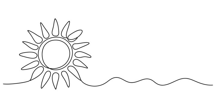 Sun and sea horizon line art drawing